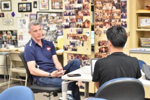 Abraham Caudillo and Mr. Roby, discussing the importance and future of how we teach and use technology